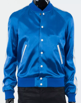 Celine Paris Embroidered Satin Teddy Jacket Electric Blue