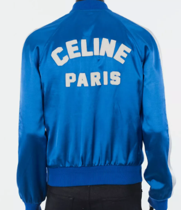 Celine Paris Embroidered Satin Teddy Jacket Electric Blue