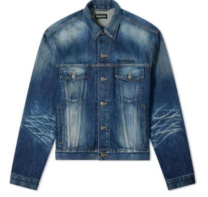 Balenciaga Embroidered Logo Denim Jacket Fake Wash Blue