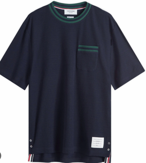 Thom Browne Pointelle Cotton T-Shirt Navy