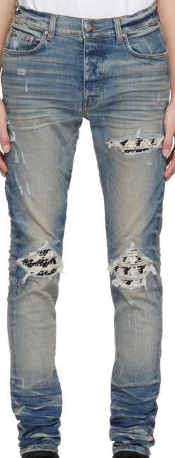 Amiri MX1 Black White Plaid Patch Jeans Vintage Indigo
