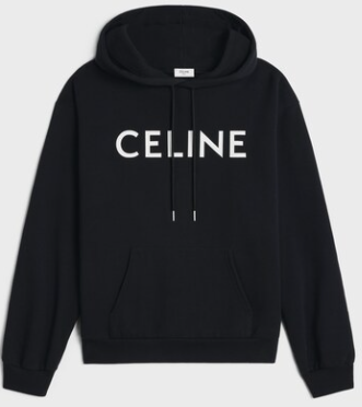 Celine Cotton Fleece Loose Hoodie Black