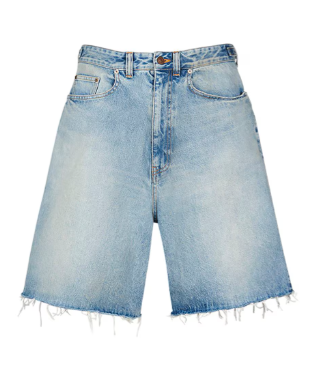 Balenciaga Skater Wide-Leg Distressed Denim Shorts