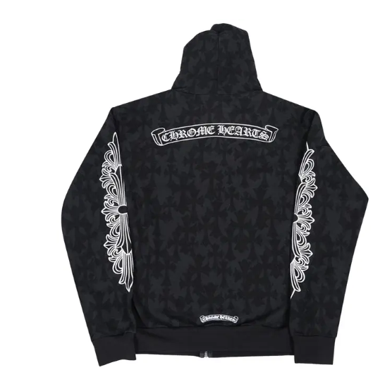 Chrome Hearts Plus Cross All Over Print Zip Up Hoodie Black