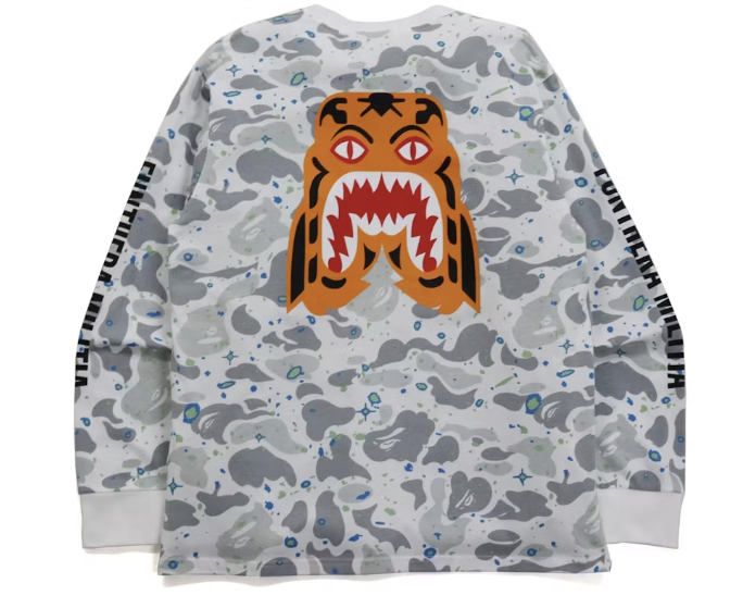 BAPE Space Camo Tiger L/S Tee White