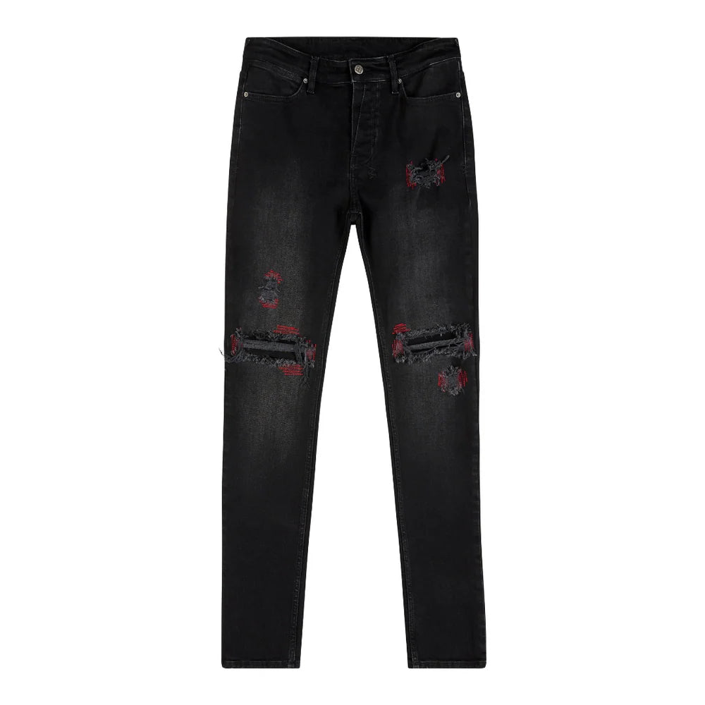 Ksubi Van Winkle Red Bottle Trashed Jeans Black