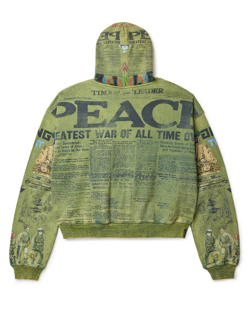 Vale Forever Peace Zip Up Hoodie Olive Green