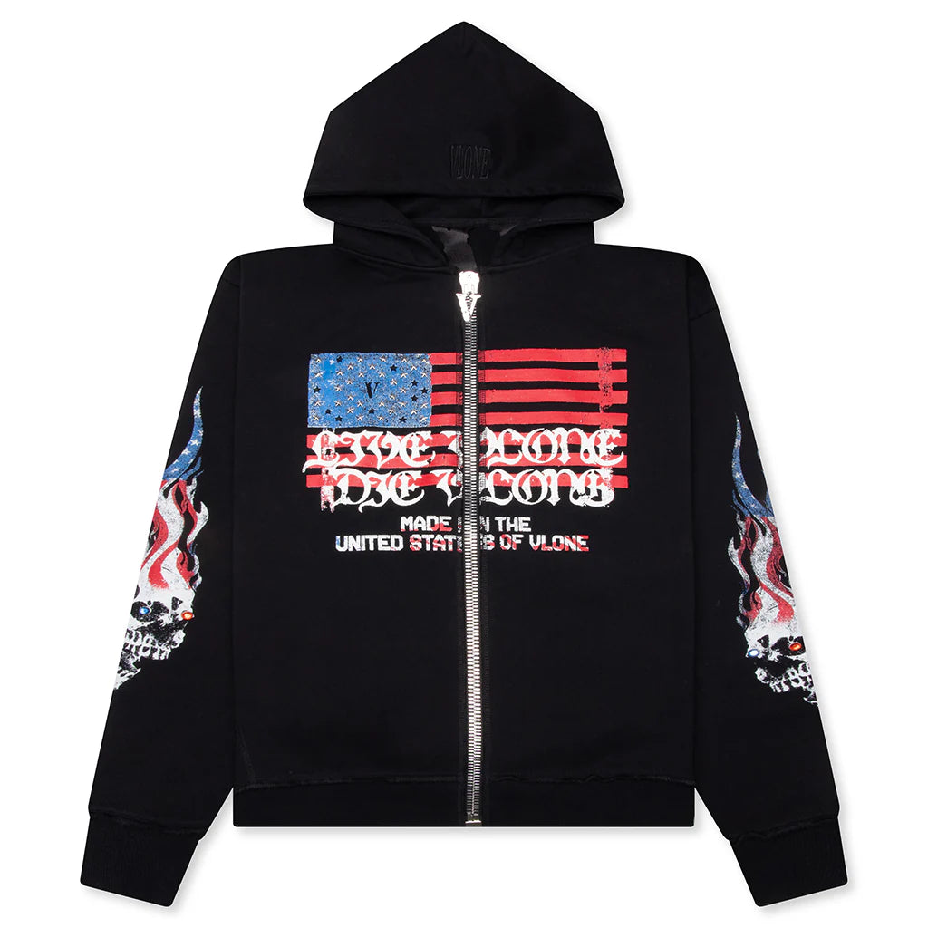 Vlone Flag Zip Up Hoodie Black