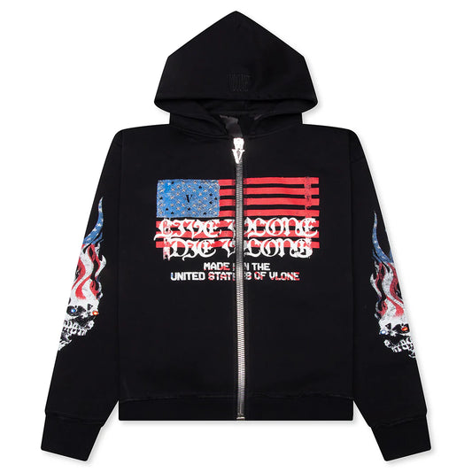 Vlone Flag Zip Up Hoodie Black