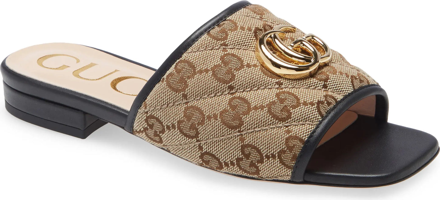 Gucci Jolie GG Mule Slide Sandal Beige Ebony Nero