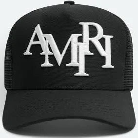 Amiri Staggered Logo Trucker Hat Black