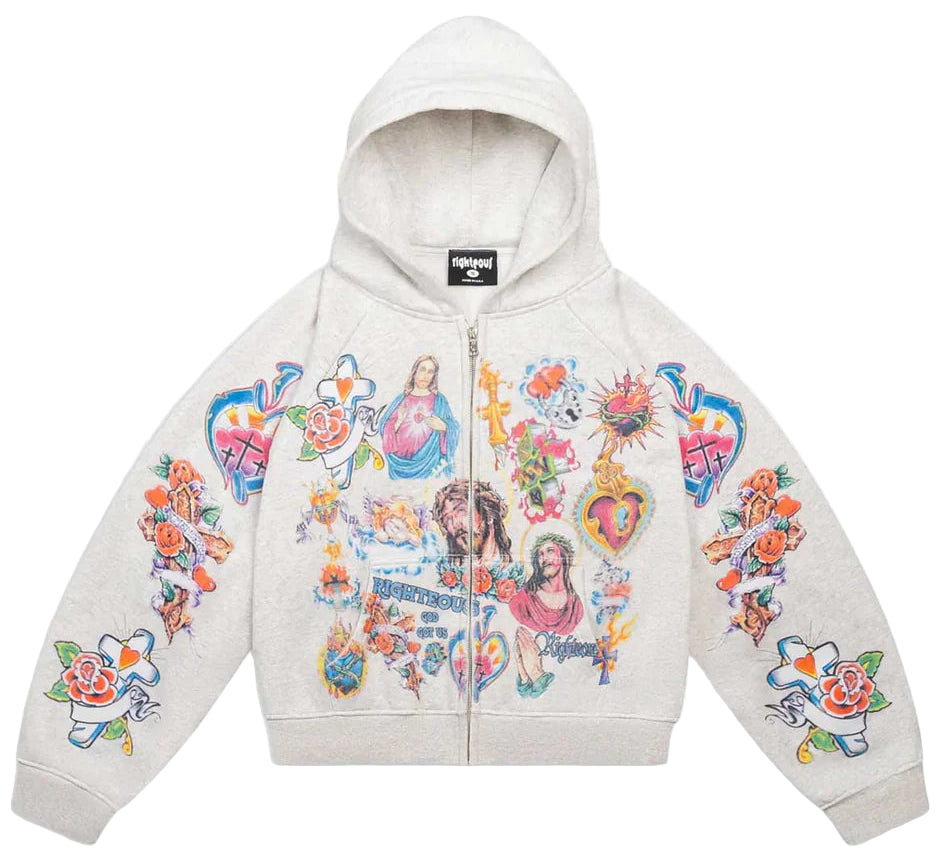 Righteous Risen King Zip Up Hoodie Grey