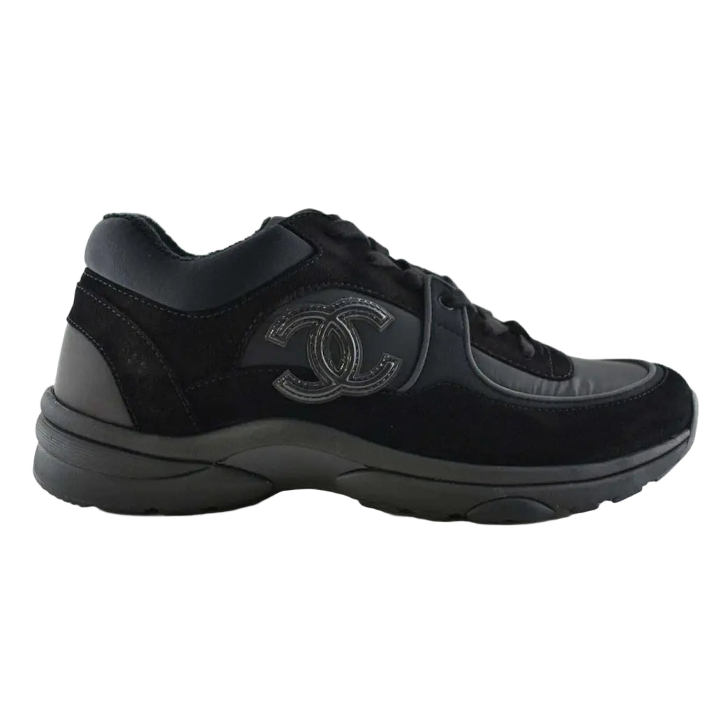 Chanel Interlocking CC Logo Nylon Suede Chunky Sneakers Black