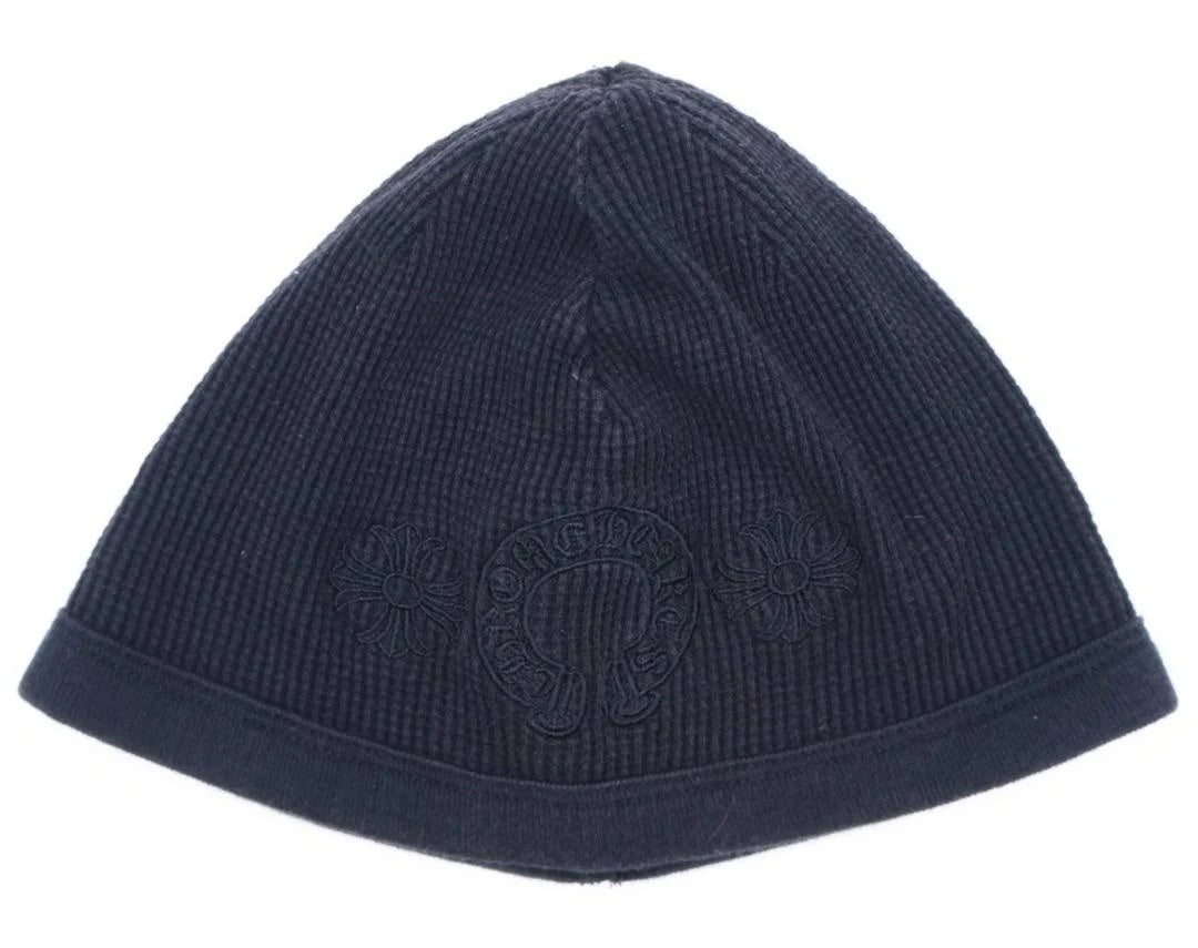 Chrome Hearts Horseshoe Logo Waffle Knit Skull Cap Black