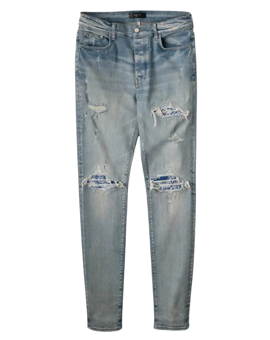 Amiri MX1 Blue Leather Bandana Patch Jeans Clay Indigo