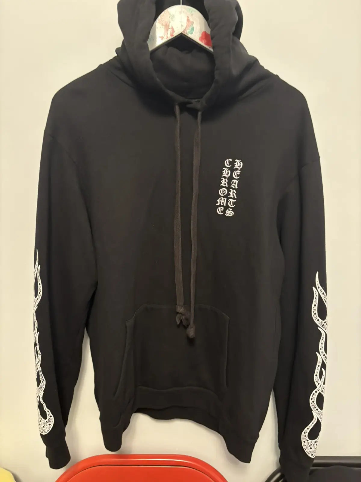 Chrome Hearts Cross Flame Vertical Logo Black Hoodie