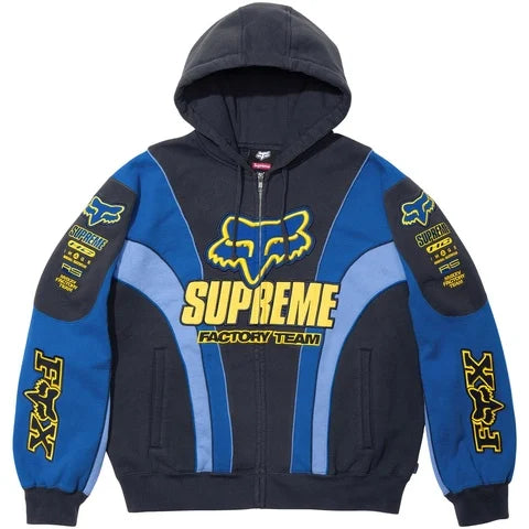Supreme Fox Racing Zip Up Hooded Sweatshirt Blue