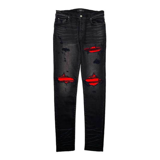 AMIRI MX1 Red Suede Patch Jeans Black