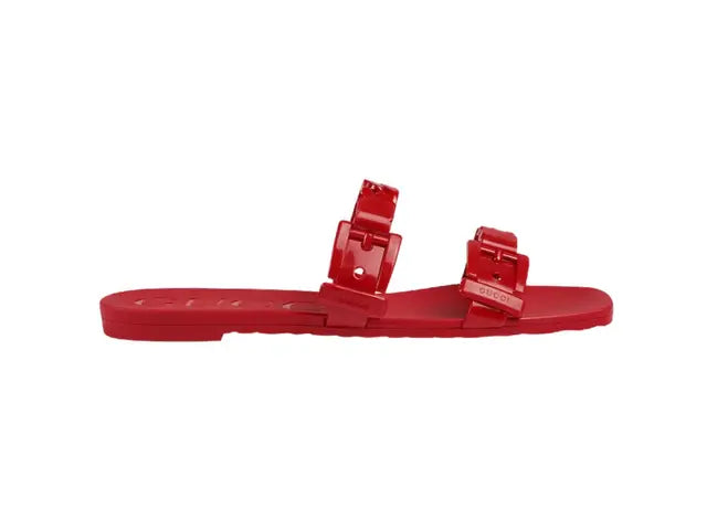 Gucci Rubber Slide Sandal In Hibiscus Red Rubber