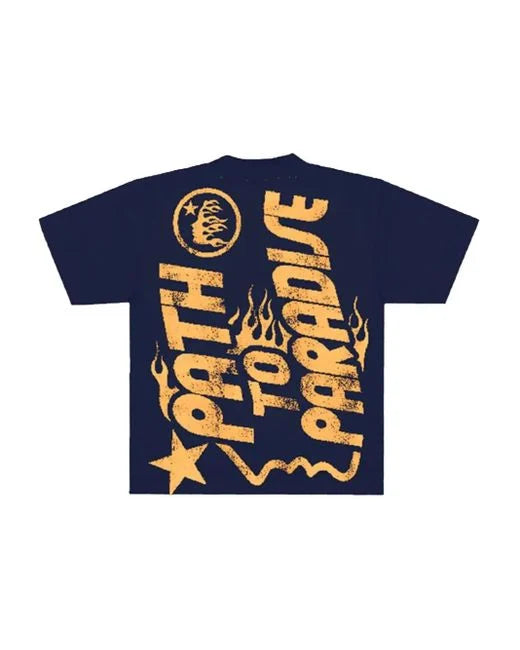 Hellstar Overseas Exclusive Jesus Emblem T-Shirt Navy Yellow