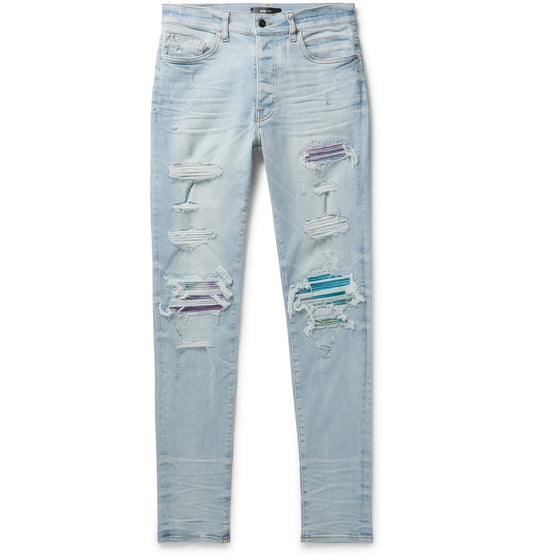 AMIRI MX1 Tie Dye Patch Jeans Light Indigo