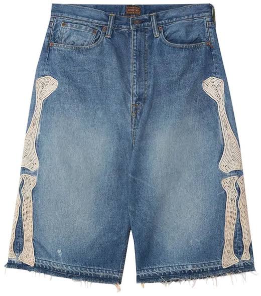Kapital Bone Denim Shorts Blue