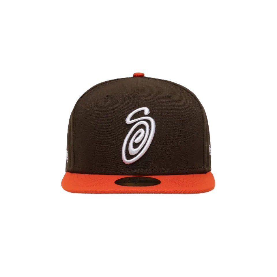 Stussy New Era 59Fifty Curly S Fitted Cap Brown Orange