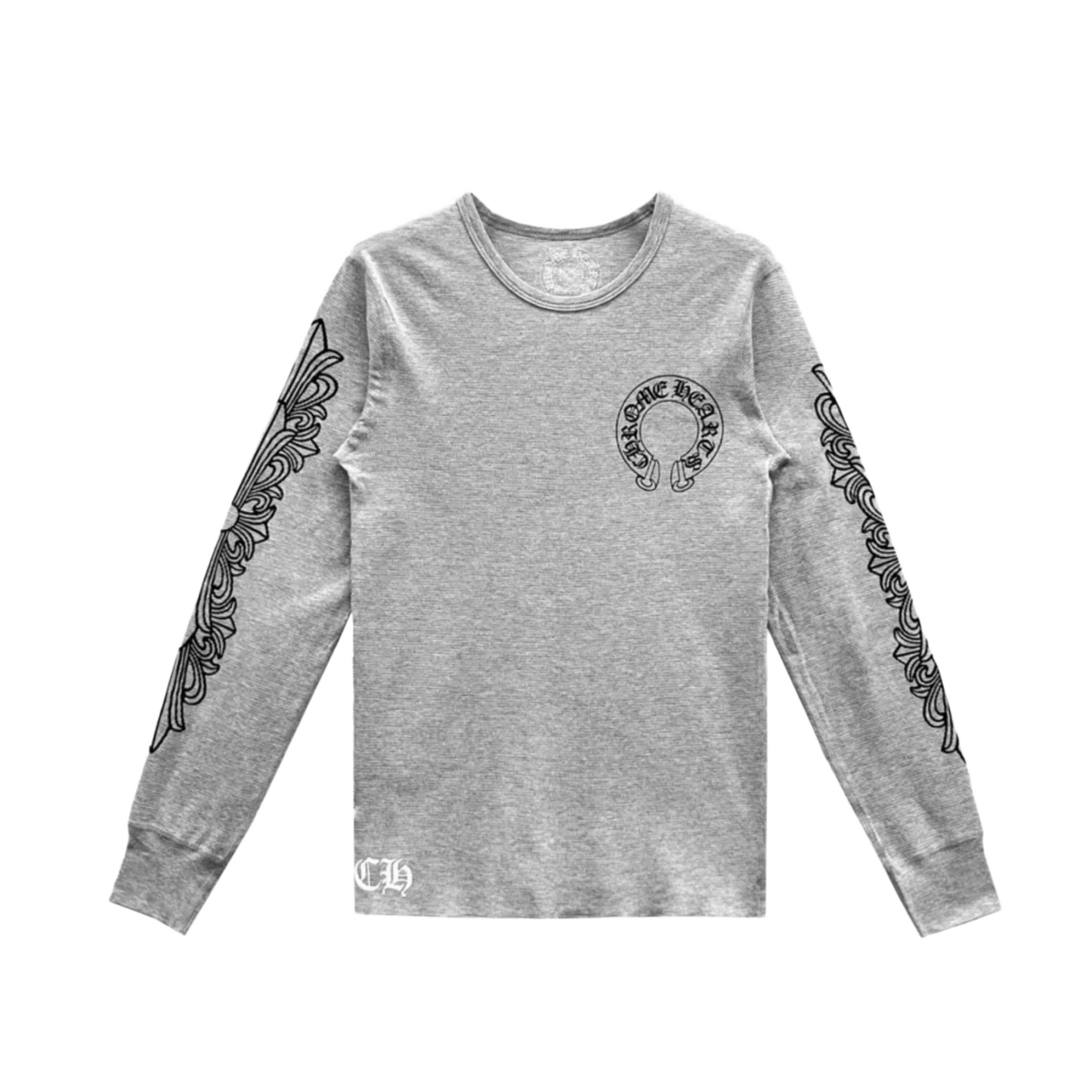 Chrome Hearts Horseshoe Floral Logo L/S Thermal T-Shirt Grey