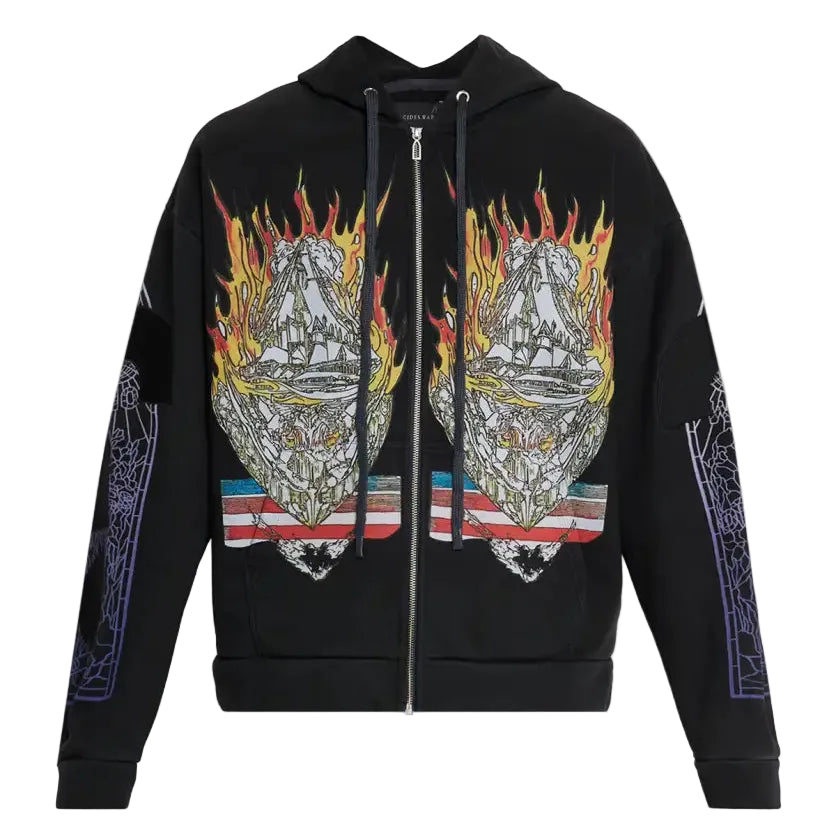 Who Decides War Black Engulfed Memories Zip Up Hoodie Black