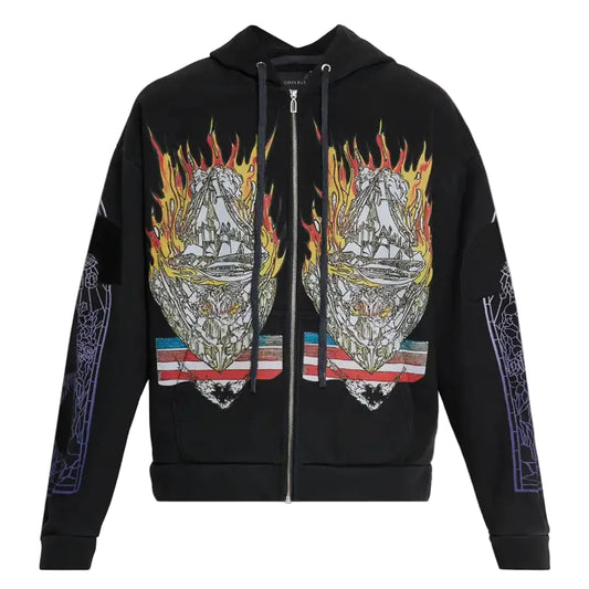 Who Decides War Black Engulfed Memories Zip Up Hoodie Black
