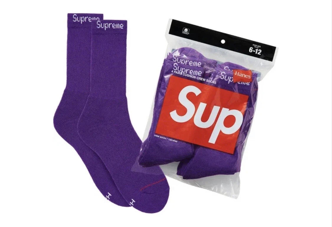 Supreme Hanes Crew Socks (4 Pack) Purple
