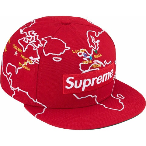 Supreme Worldwide Box Logo New Era Hat Red